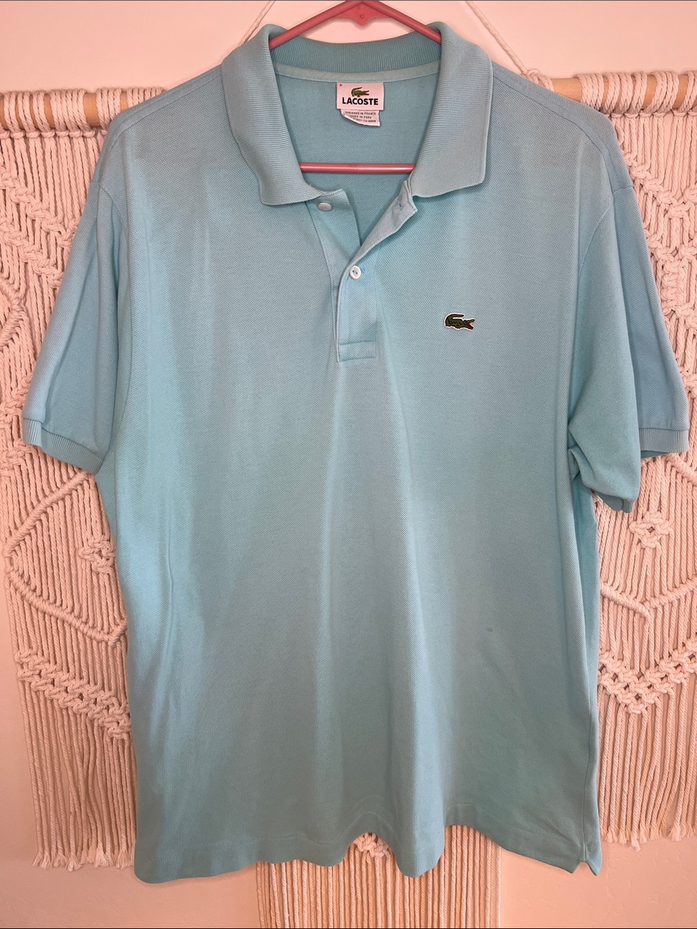 Lacoste Men's Pastel Blue Pique Polo with Crocodile Logo